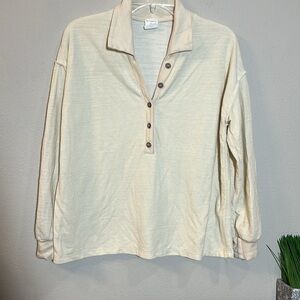 By Together Long Sleeve 1/2 Button Shirt Henley Top Medium